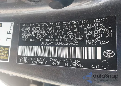2021 Toyota Prius Xle Awd-E from USA, damaged, VIN JTDL9MFU8M3028928